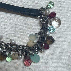 Silpada leather, glass beads, freshwater pearls/oxidized sterling silver neclace